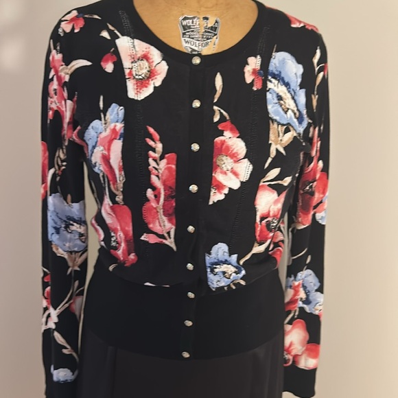 White House Black Market Black Floral Cardigan - Picture 3 of 7